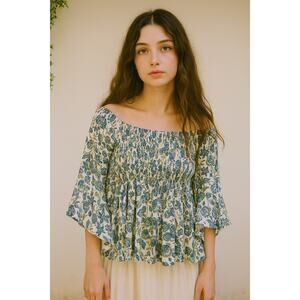 Angie Womens Tunic Top Small Bell Sleeve Cottagecore Fairy Flowy Floral Boho